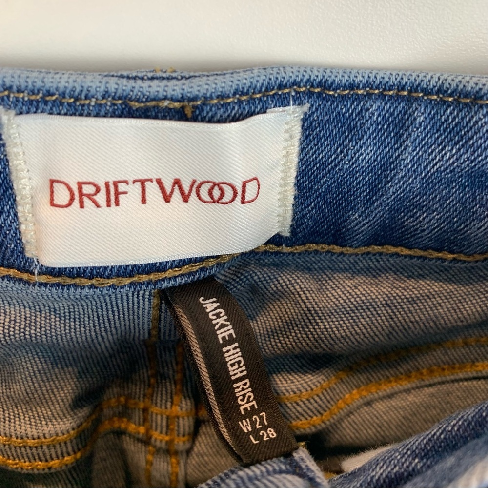 Driftwood sz 27 Jackie High Rise Embroidered Blue Skinny Ankle Jeans Raw Hem - Picture 7 of 11